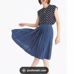 J Crew Pleated Navy Polka Dot Skirt, Size 8